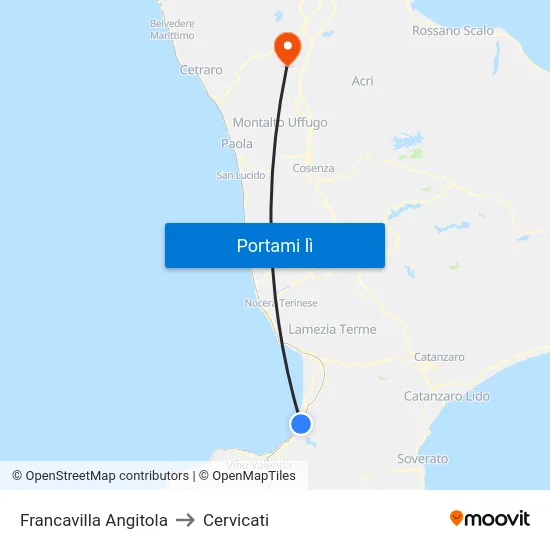 Francavilla Angitola to Cervicati map