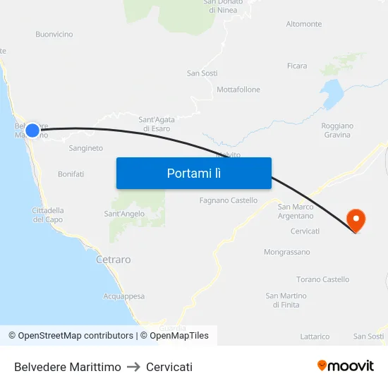 Belvedere Marittimo to Cervicati map