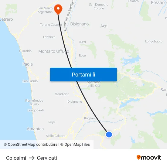 Colosimi to Cervicati map