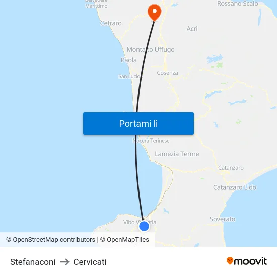 Stefanaconi to Cervicati map