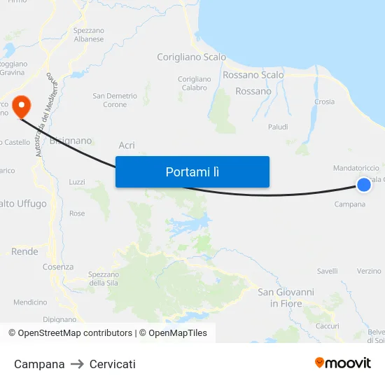 Campana to Cervicati map