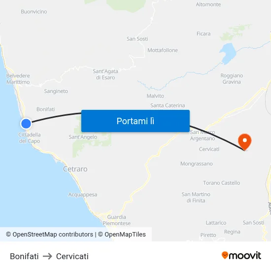 Bonifati to Cervicati map
