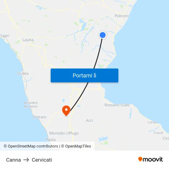 Canna to Cervicati map