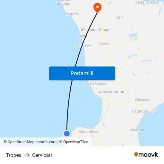 Tropea to Cervicati map