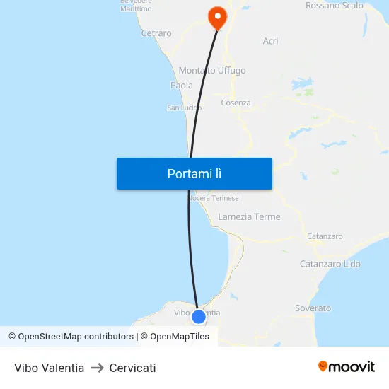 Vibo Valentia to Cervicati map