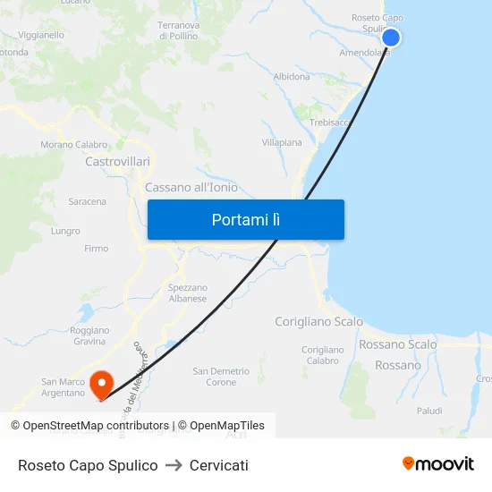 Roseto Capo Spulico to Cervicati map