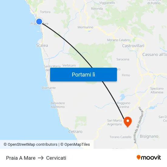 Praia A Mare to Cervicati map