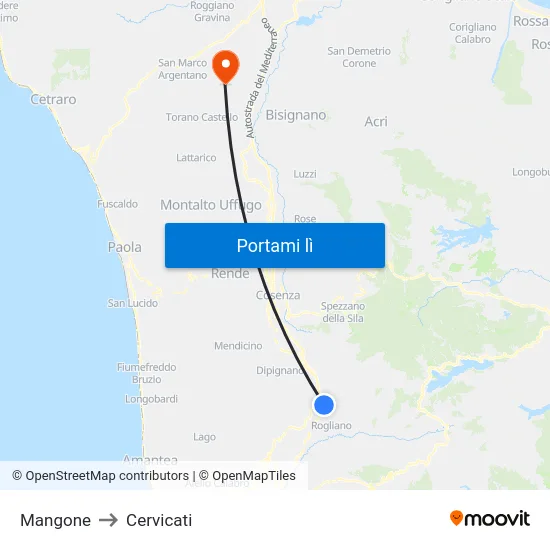 Mangone to Cervicati map