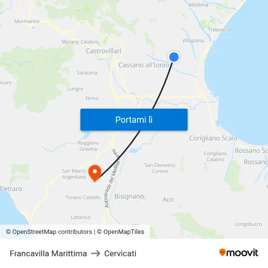 Francavilla Marittima to Cervicati map