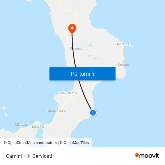 Camini to Cervicati map