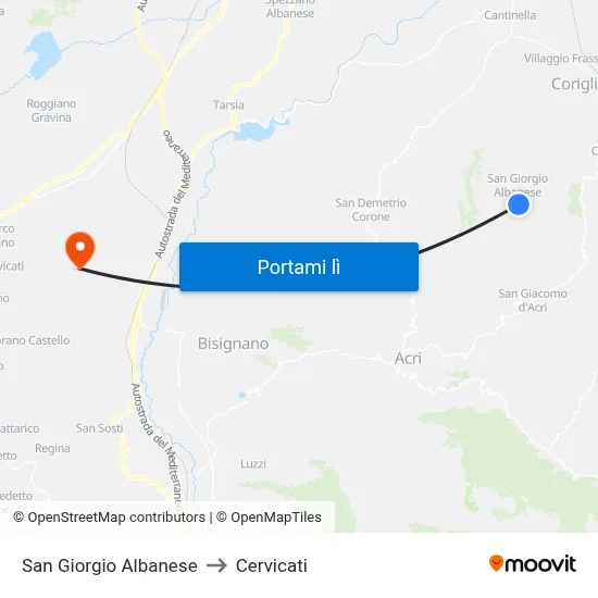 San Giorgio Albanese to Cervicati map