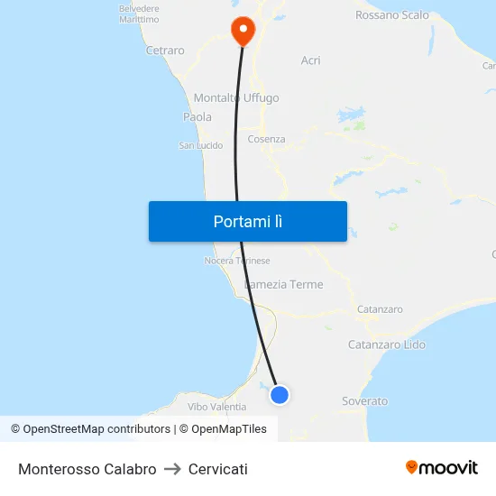 Monterosso Calabro to Cervicati map