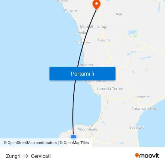 Zungri to Cervicati map