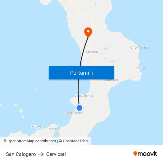 San Calogero to Cervicati map