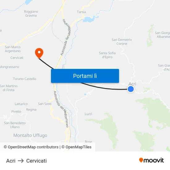 Acri to Cervicati map