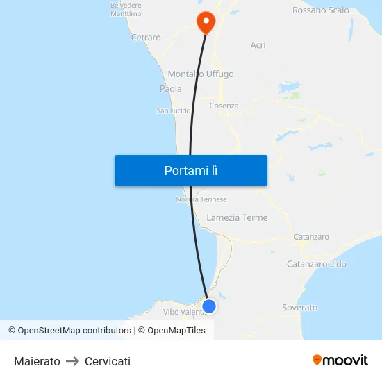 Maierato to Cervicati map