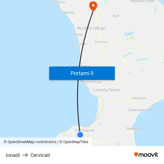 Ionadi to Cervicati map
