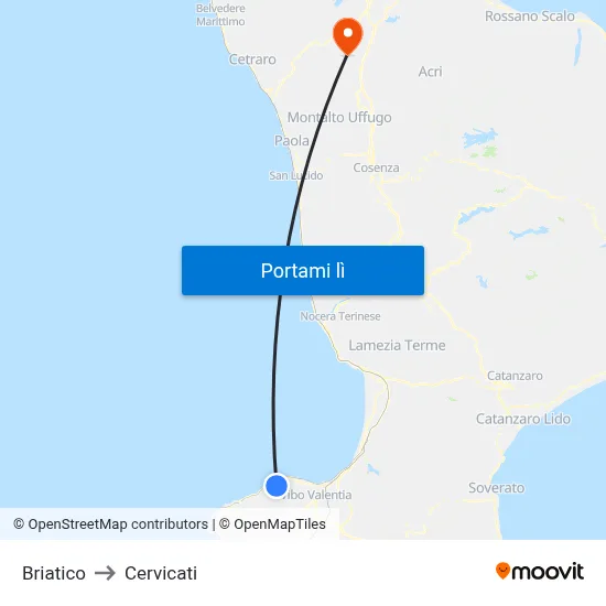 Briatico to Cervicati map