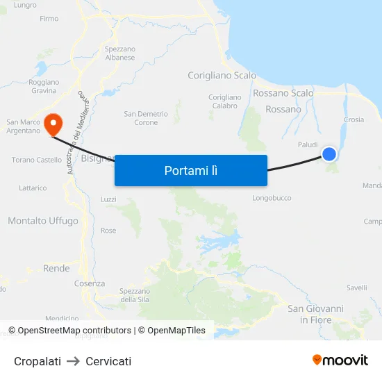 Cropalati to Cervicati map