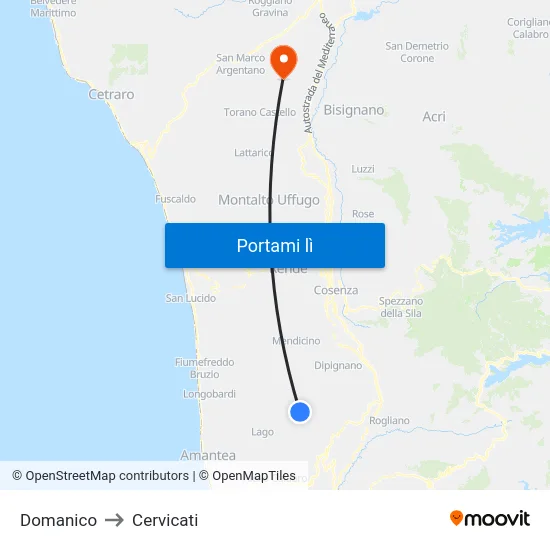 Domanico to Cervicati map