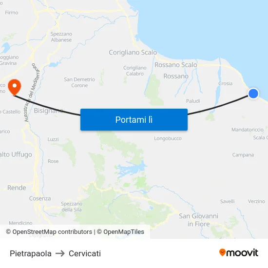 Pietrapaola to Cervicati map