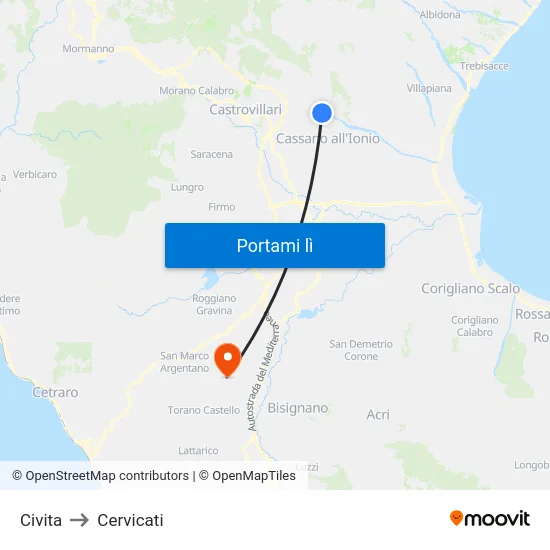 Civita to Cervicati map