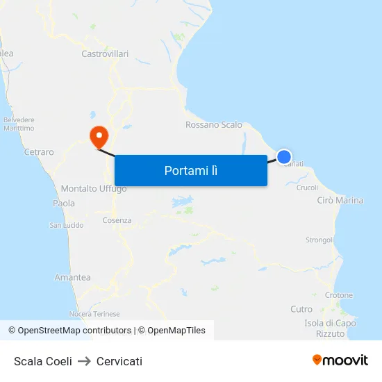 Scala Coeli to Cervicati map
