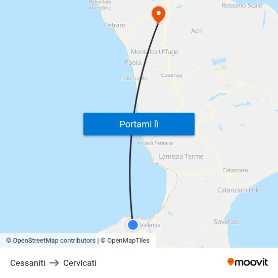 Cessaniti to Cervicati map