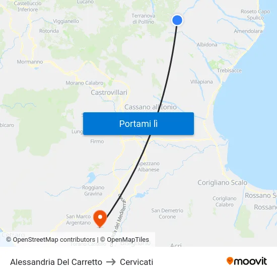 Alessandria Del Carretto to Cervicati map