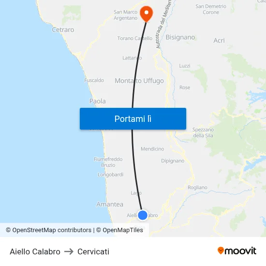 Aiello Calabro to Cervicati map