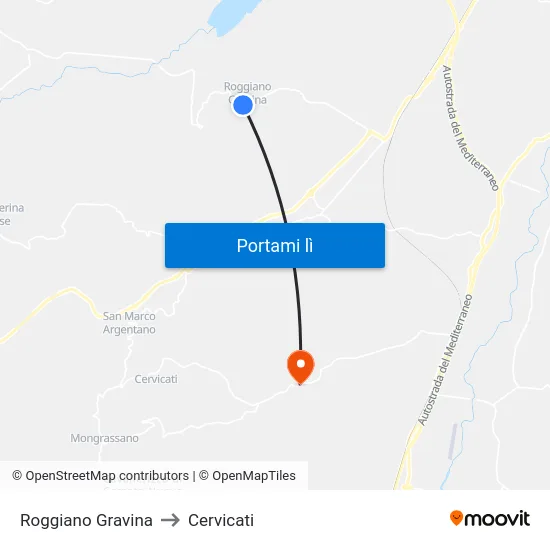 Roggiano Gravina to Cervicati map
