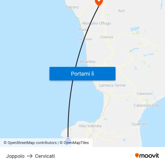 Joppolo to Cervicati map