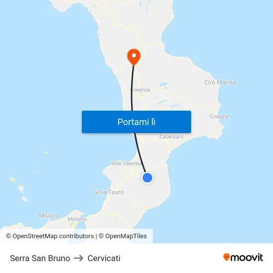 Serra San Bruno to Cervicati map