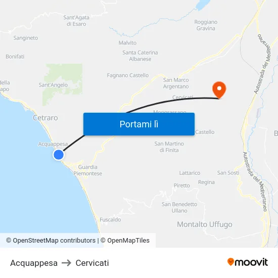 Acquappesa to Cervicati map