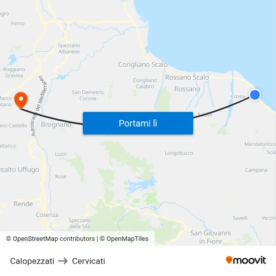 Calopezzati to Cervicati map