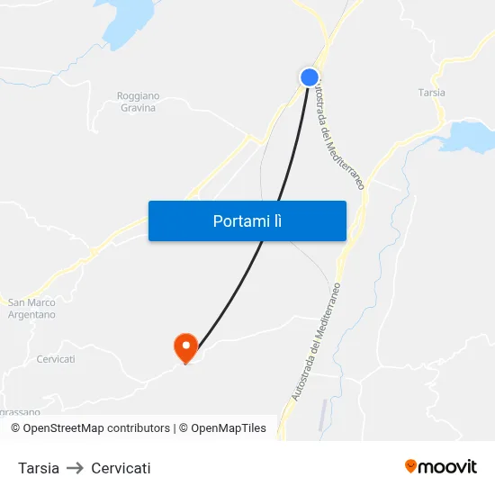 Tarsia to Cervicati map