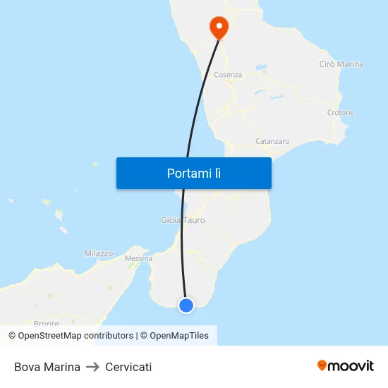 Bova Marina to Cervicati map