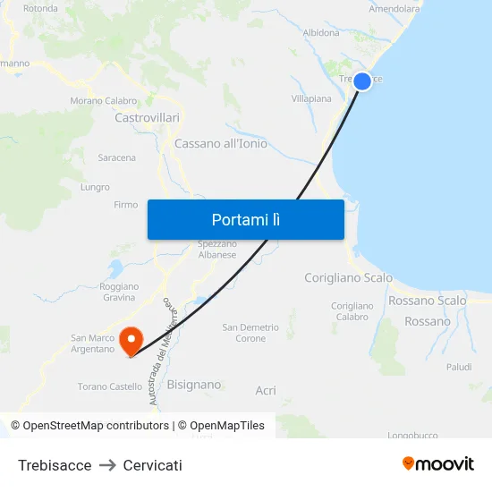 Trebisacce to Cervicati map