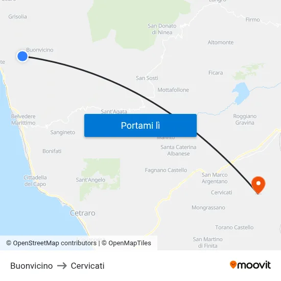 Buonvicino to Cervicati map
