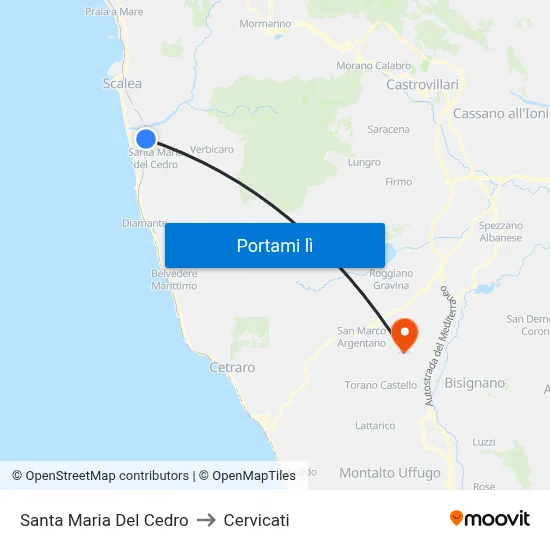 Santa Maria Del Cedro to Cervicati map