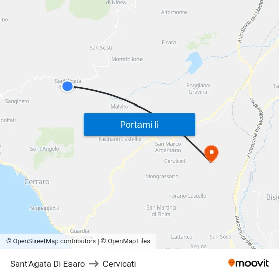 Sant'Agata Di Esaro to Cervicati map