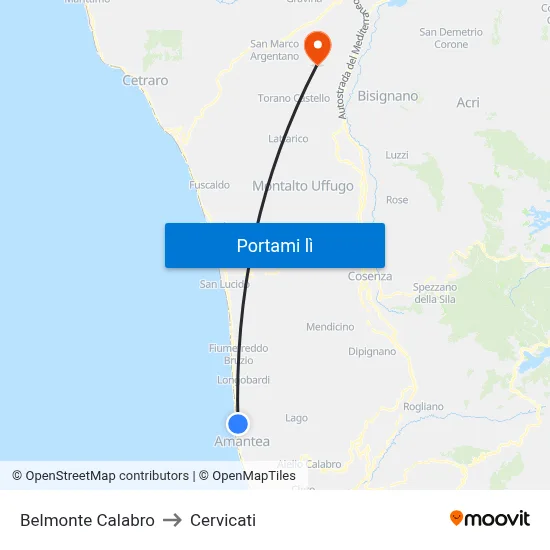 Belmonte Calabro to Cervicati map