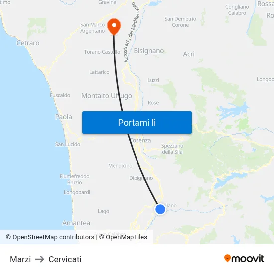 Marzi to Cervicati map