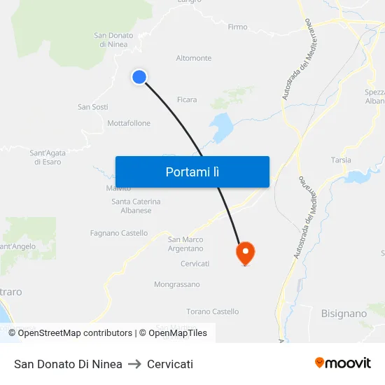 San Donato Di Ninea to Cervicati map