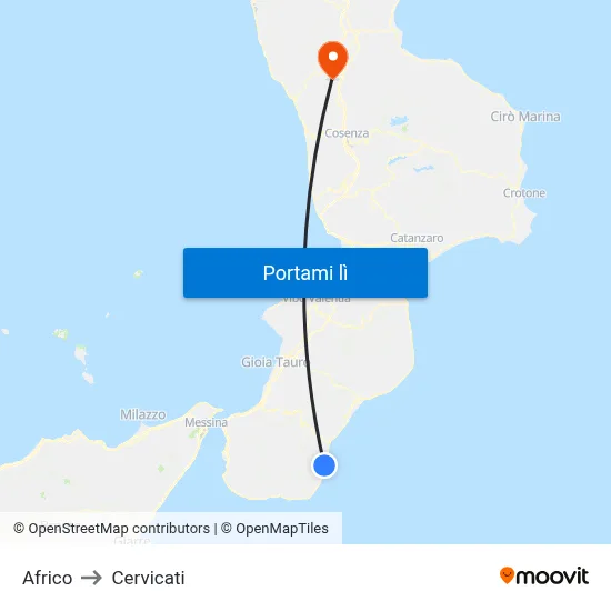 Africo to Cervicati map