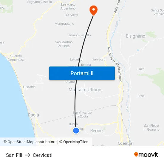 San Fili to Cervicati map