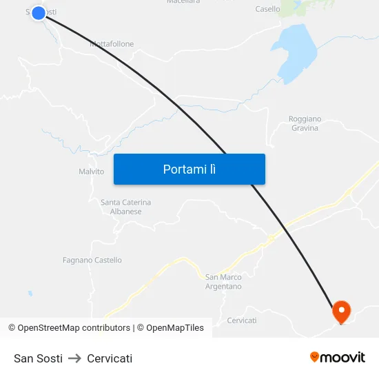 San Sosti to Cervicati map