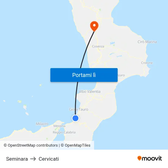 Seminara to Cervicati map