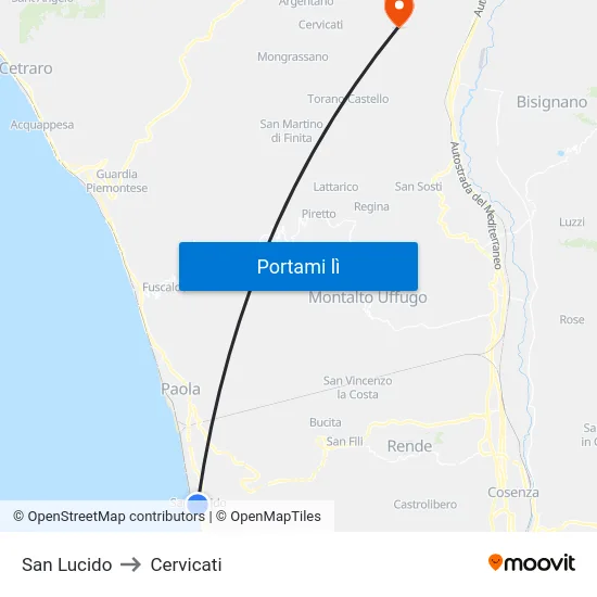 San Lucido to Cervicati map