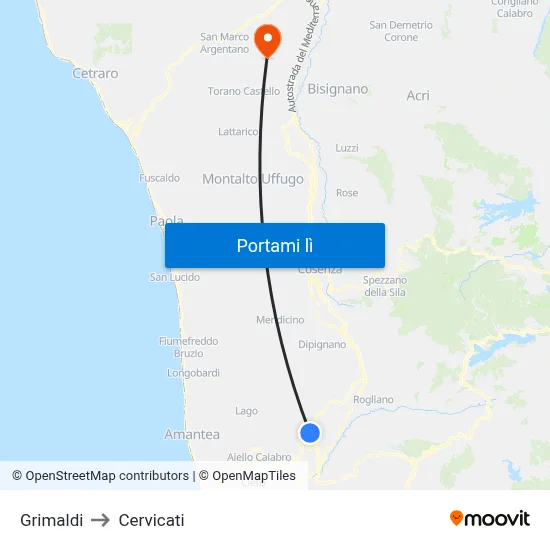 Grimaldi to Cervicati map